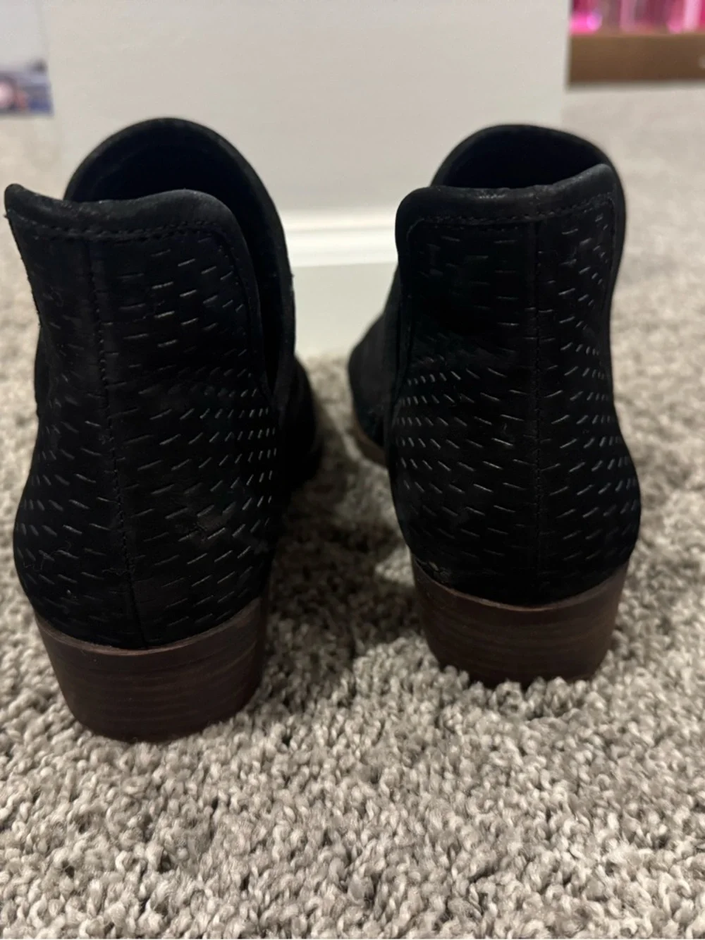 Women's Lucky Brand Black Suede Cutout Perforated Ankle Booties